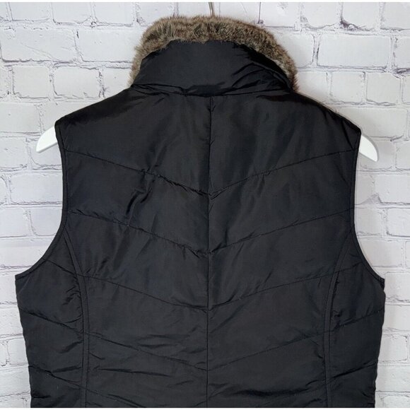 EDDIE BAUER Premium Goose Down Vest Faux Fur Collar Black Puffer Women's Large - Picture 6 of 6